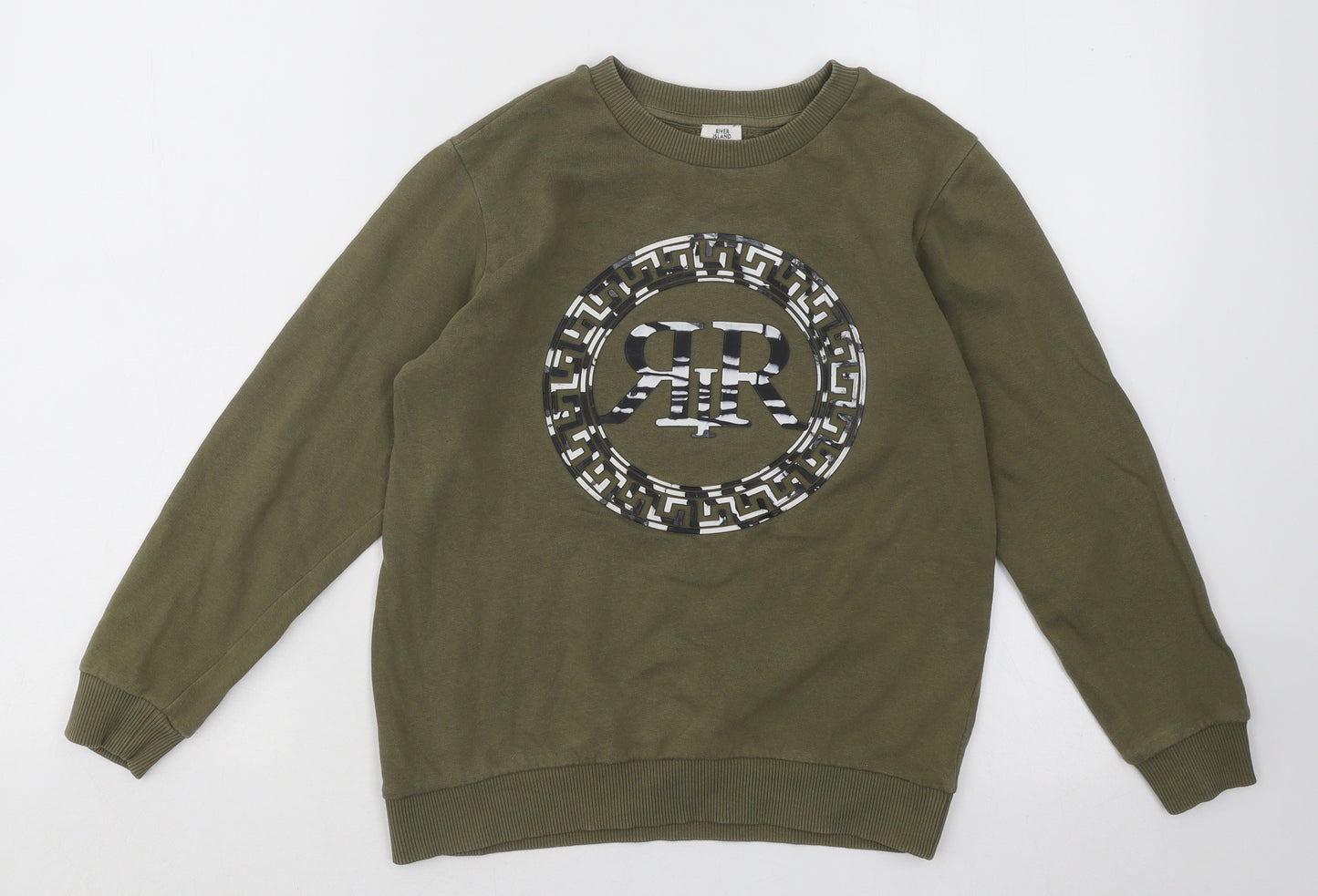 River Island Boys Green Cotton Pullover Sweatshirt Size 9-10 Years Pullover