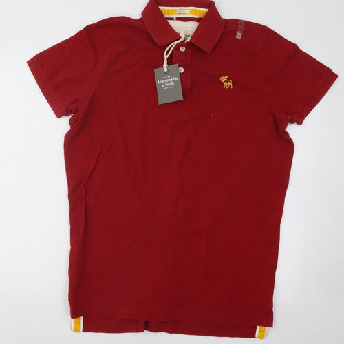 Abercrombie & Fitch Mens Red Cotton Polo Size 2XL Collared Button