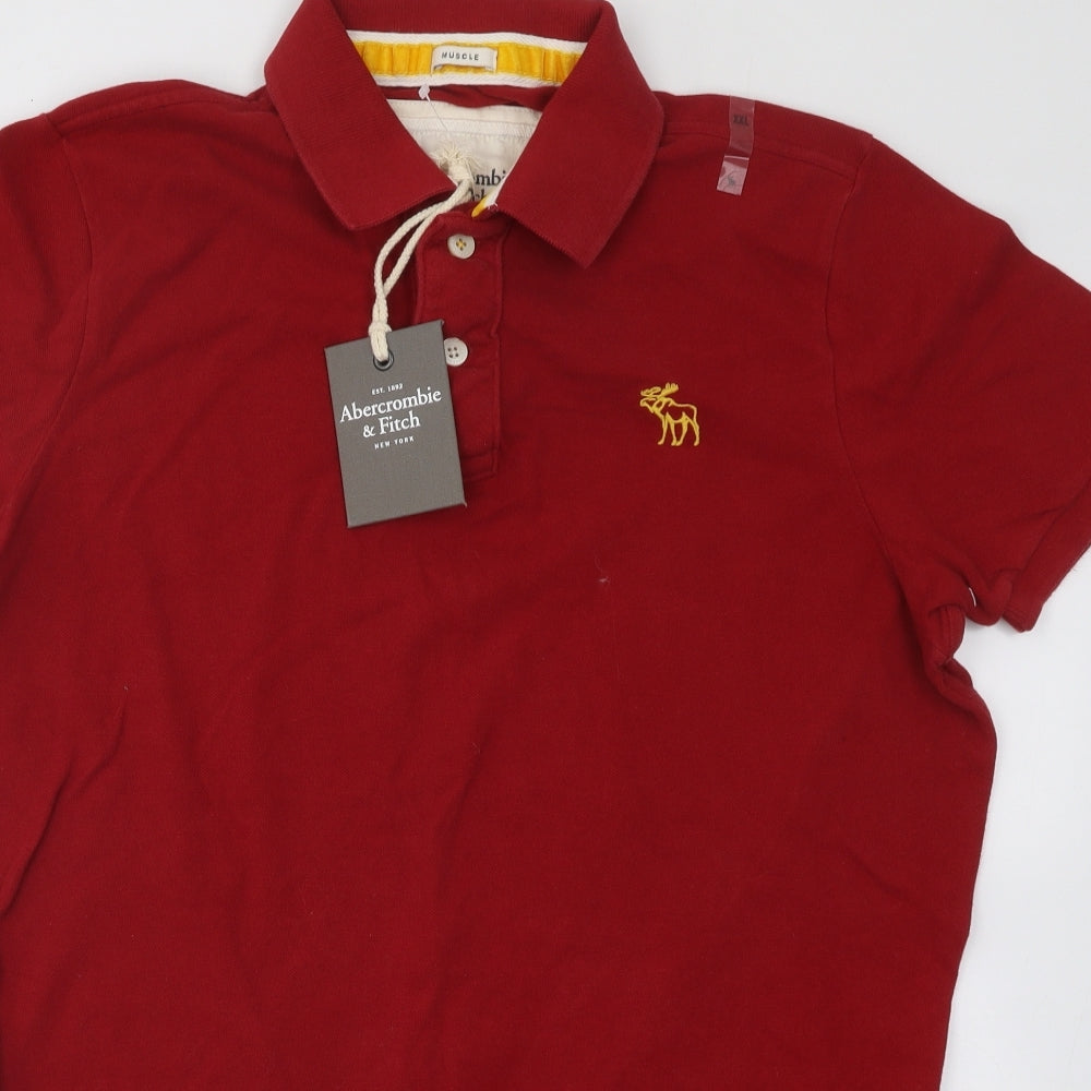 Abercrombie & Fitch Mens Red Cotton Polo Size 2XL Collared Button