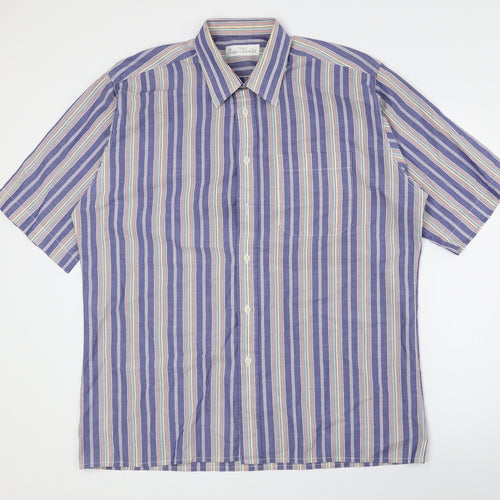 Marks and Spencer Mens Multicoloured Striped Cotton Button-Up Size 41 Collared Button - 41cm, 16