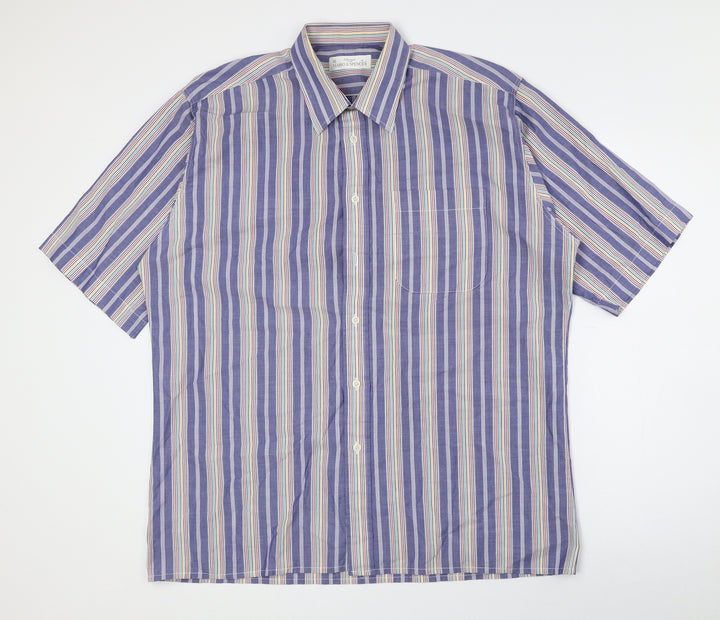 Marks and Spencer Mens Multicoloured Striped Cotton Button-Up Size 41 Collared Button - 41cm, 16