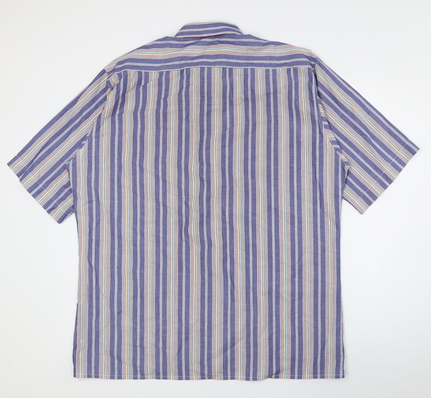 Marks and Spencer Mens Multicoloured Striped Cotton Button-Up Size 41 Collared Button - 41cm, 16