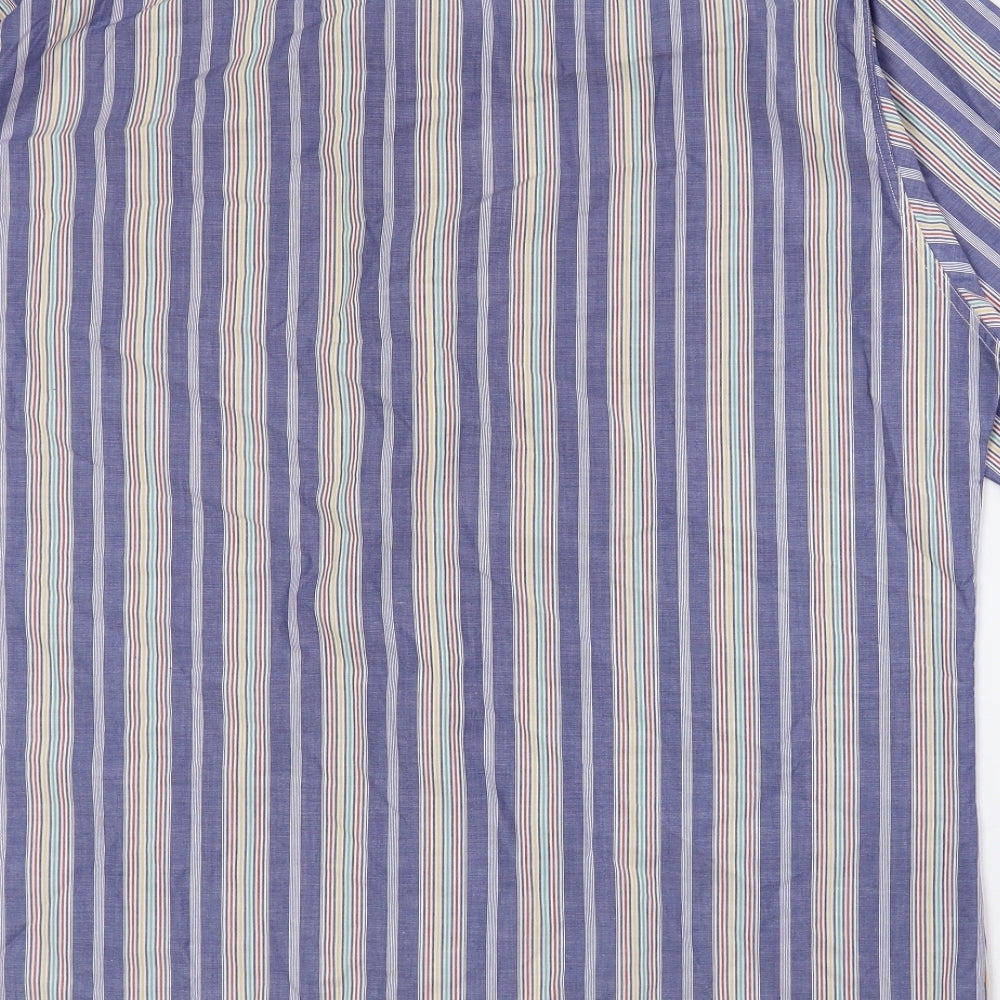 Marks and Spencer Mens Multicoloured Striped Cotton Button-Up Size 41 Collared Button - 41cm, 16