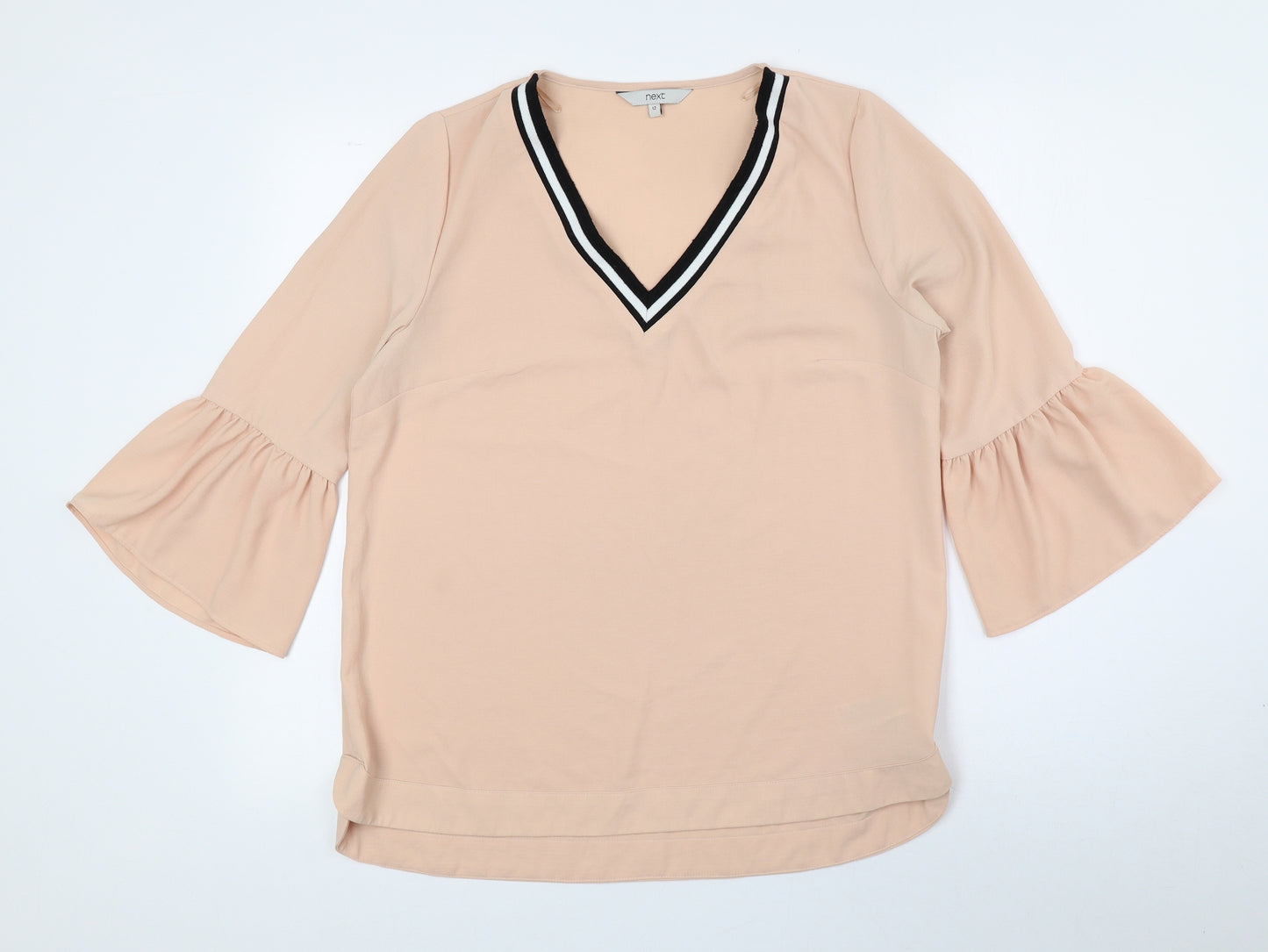 NEXT Womens Pink Polyester Basic T-Shirt Size 12 V-Neck