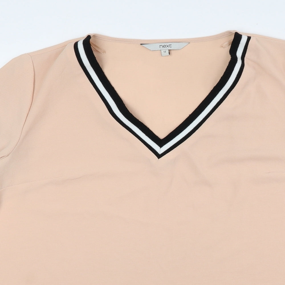 NEXT Womens Pink Polyester Basic T-Shirt Size 12 V-Neck