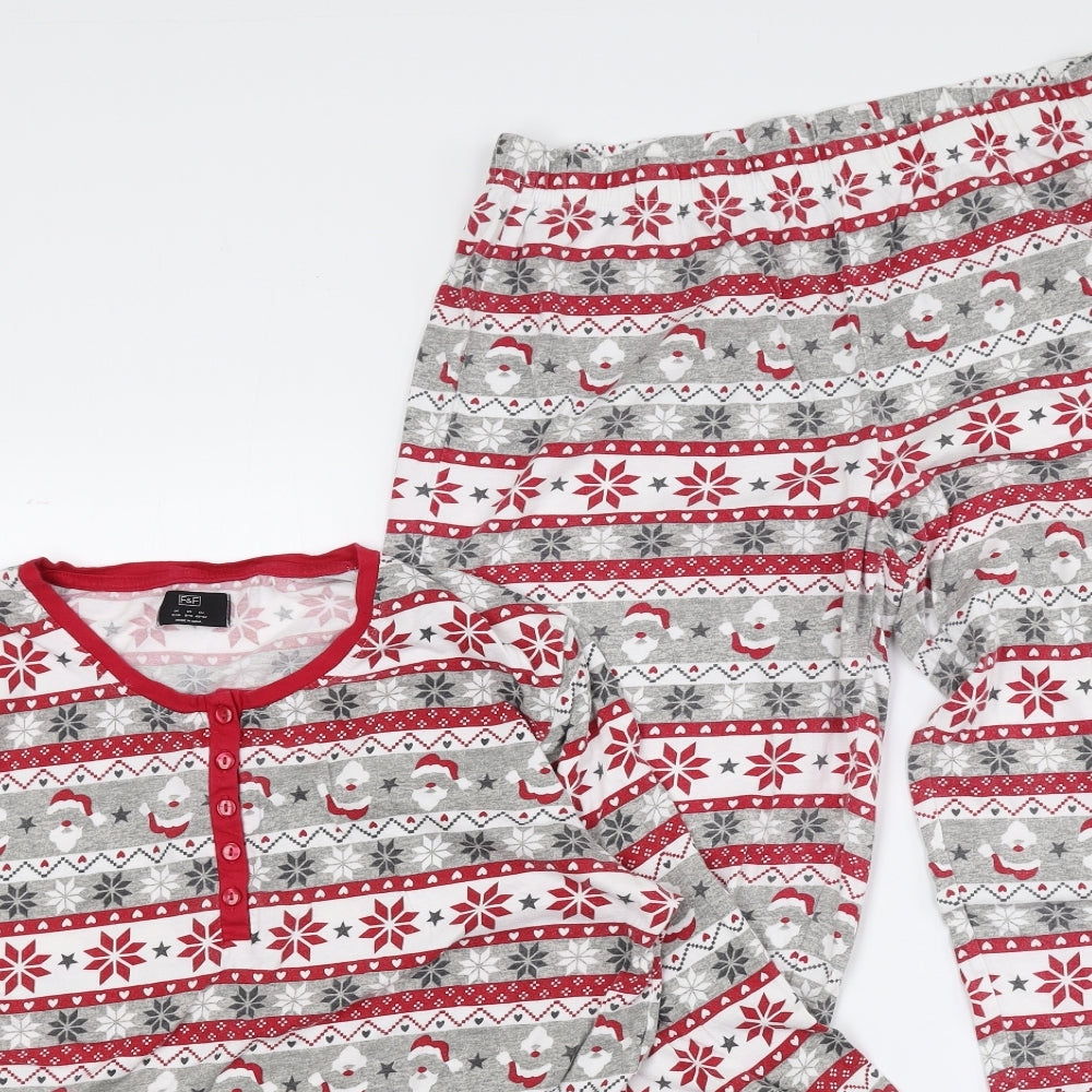 F&F Womens Multicoloured Geometric Cotton Top Pyjama Set Size 12 Button - Size 12-14, Christmas