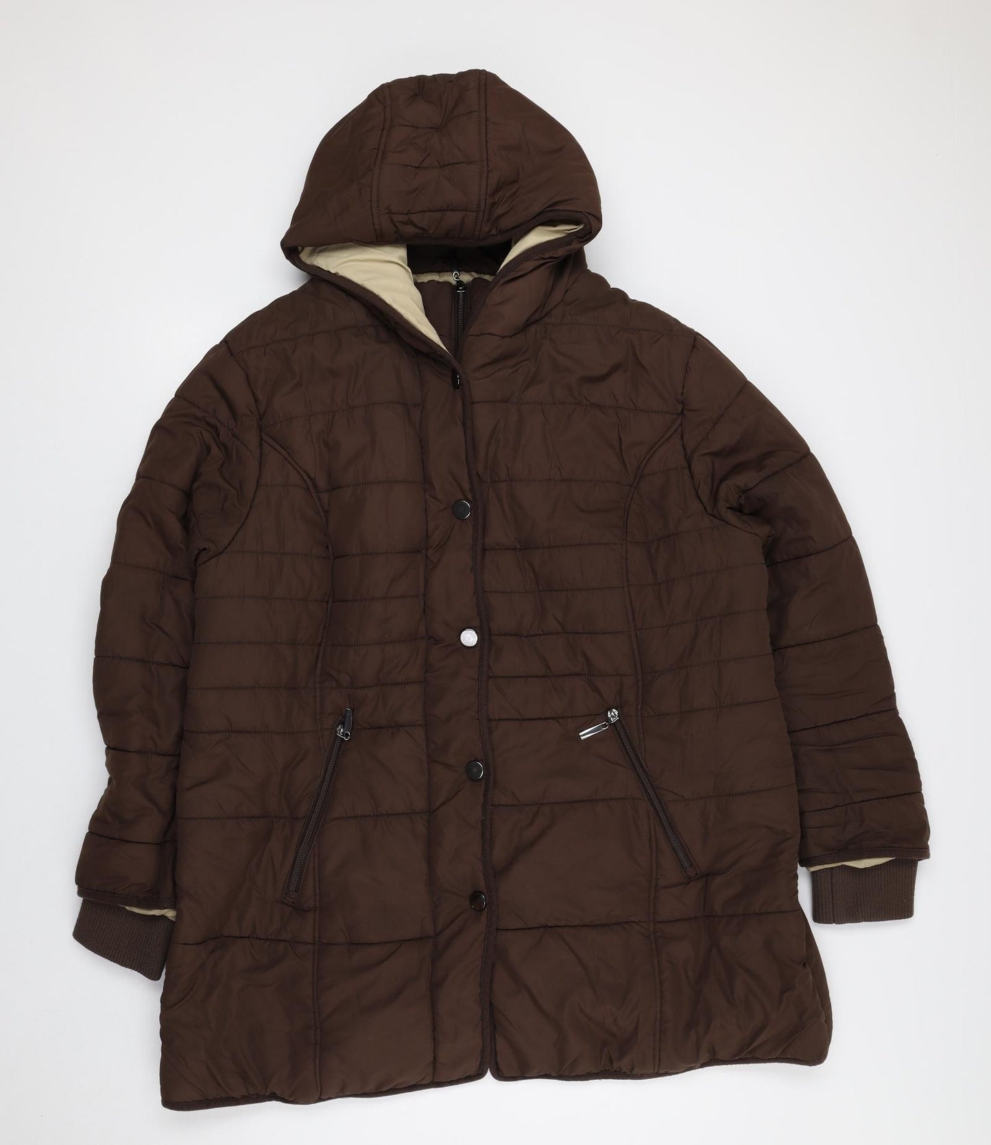 Cotton Traders Womens Brown Overcoat Coat Size 22 Zip - Snap button closure