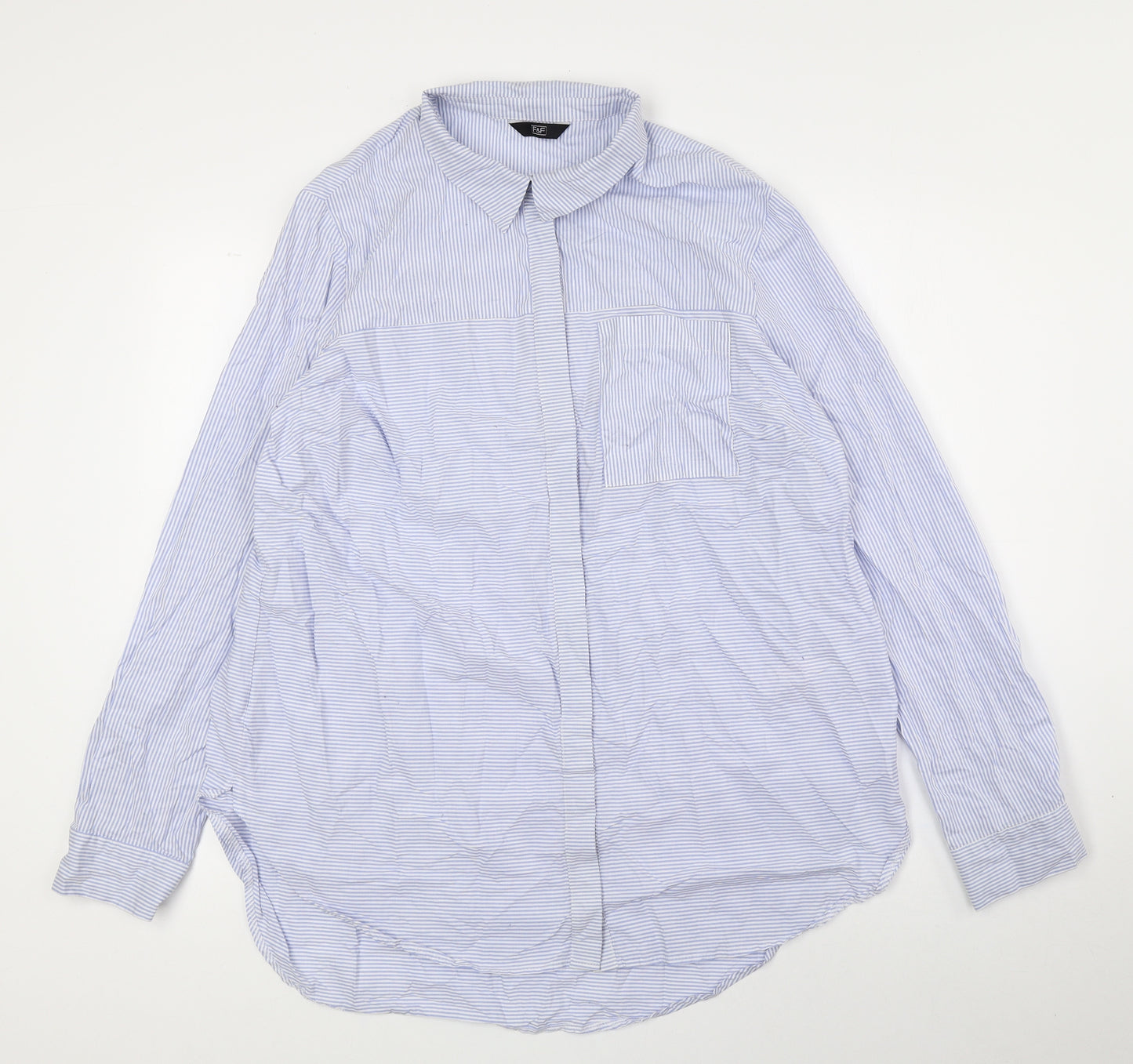 F&F Womens Blue Striped Cotton Basic Button-Up Size 20 Collared
