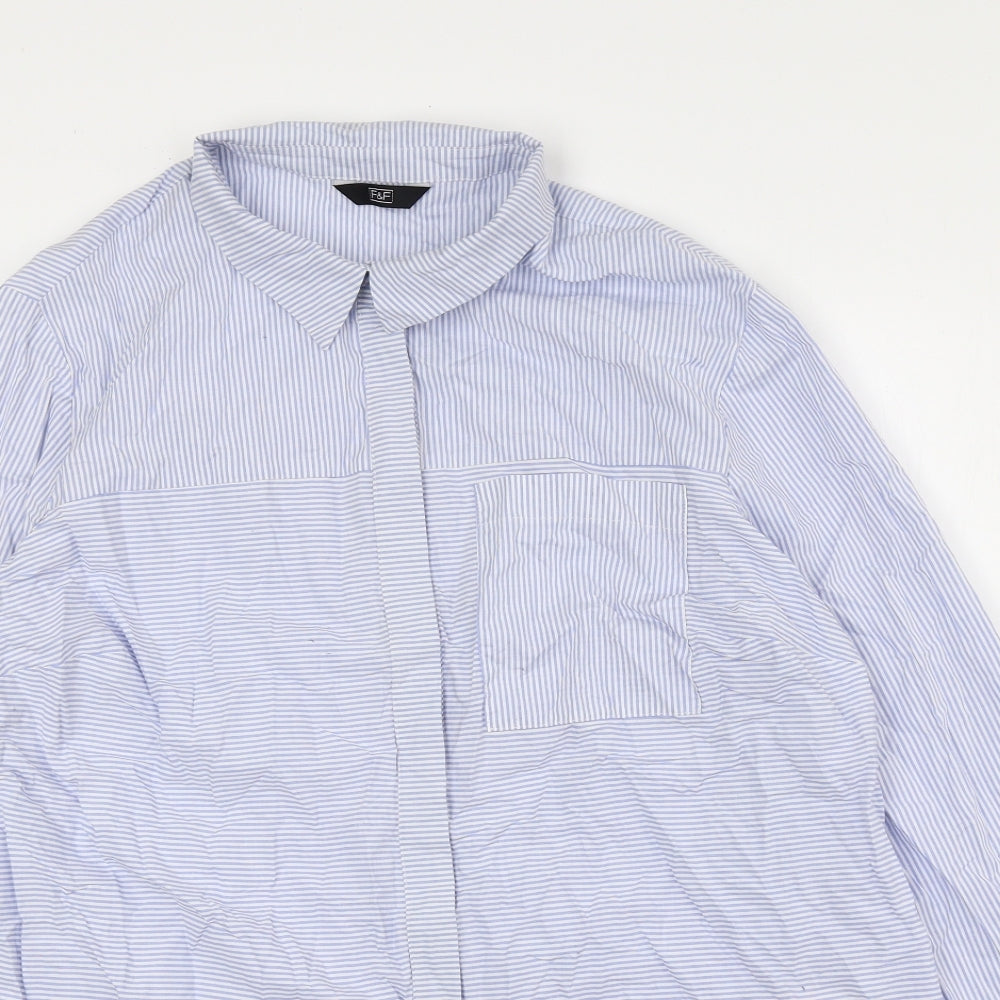F&F Womens Blue Striped Cotton Basic Button-Up Size 20 Collared