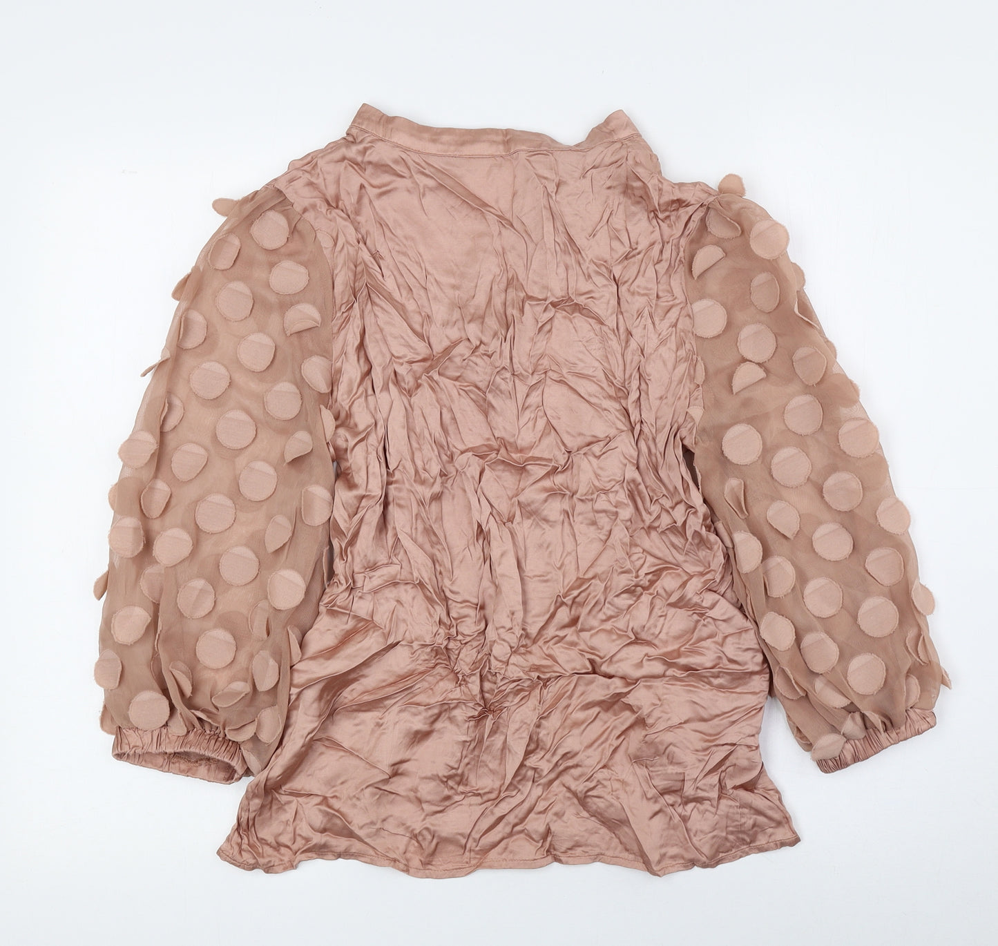 COSTA8MANI Womens Pink Polka Dot Polyester Basic Blouse Size S V-Neck - Mesh arms