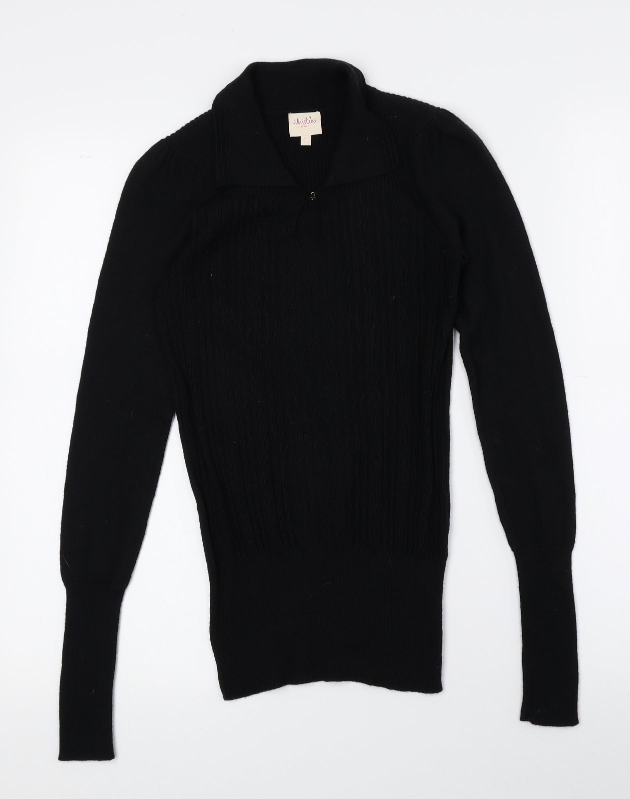 Whistles Womens Black Collared 100% Merino Wool Pullover Jumper Size S