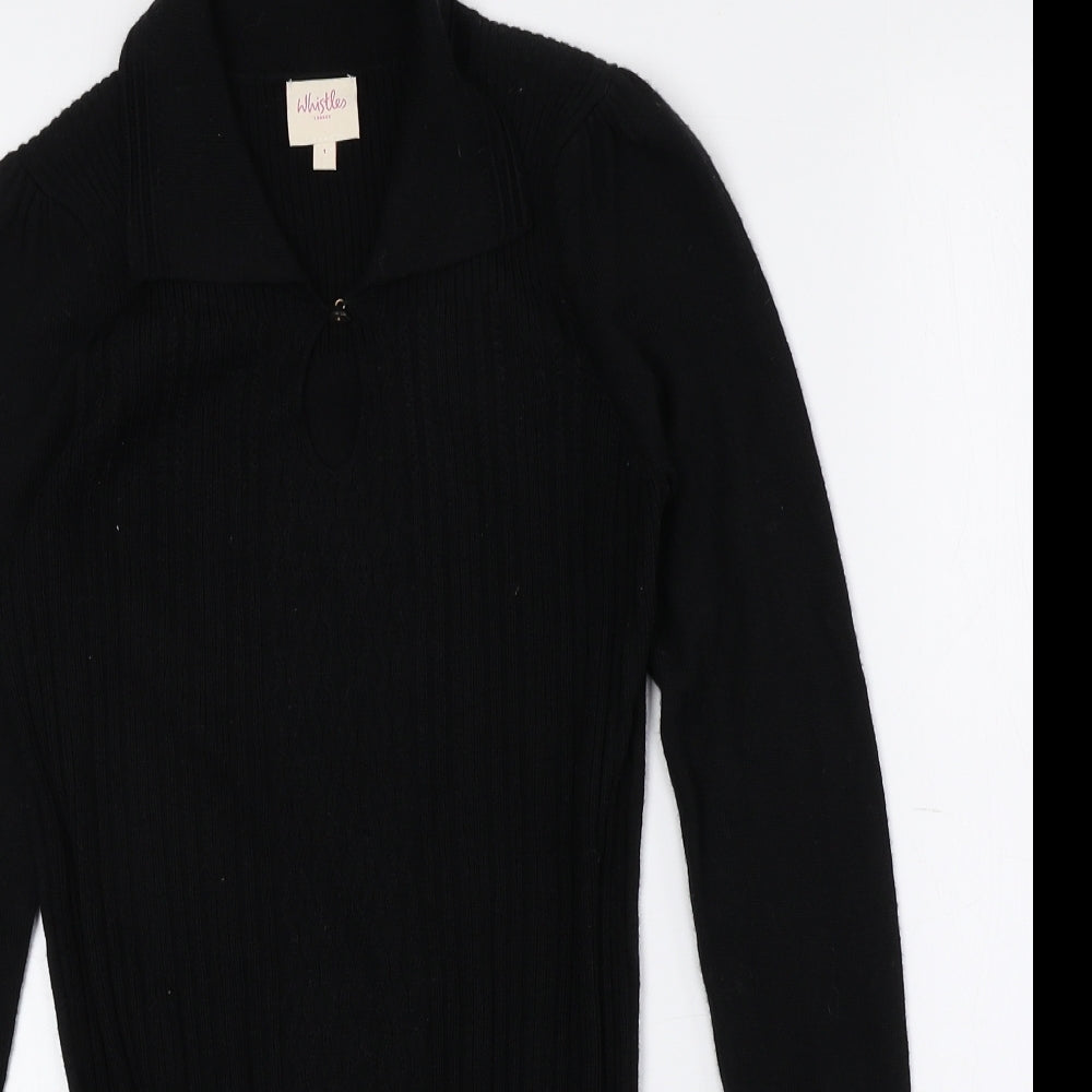 Whistles Womens Black Collared 100% Merino Wool Pullover Jumper Size S