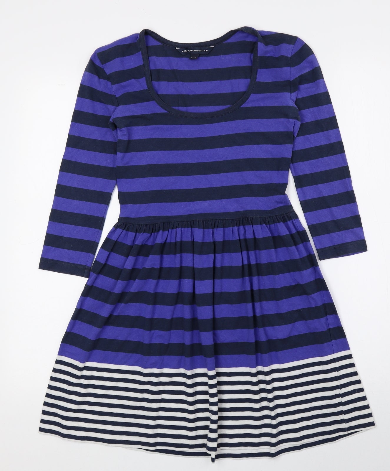 French Connection Womens Multicoloured Striped Cotton Fit & Flare Size 6 Scoop Neck