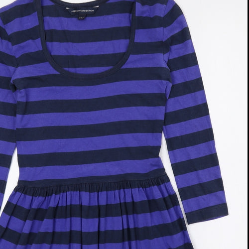 French Connection Womens Multicoloured Striped Cotton Fit & Flare Size 6 Scoop Neck