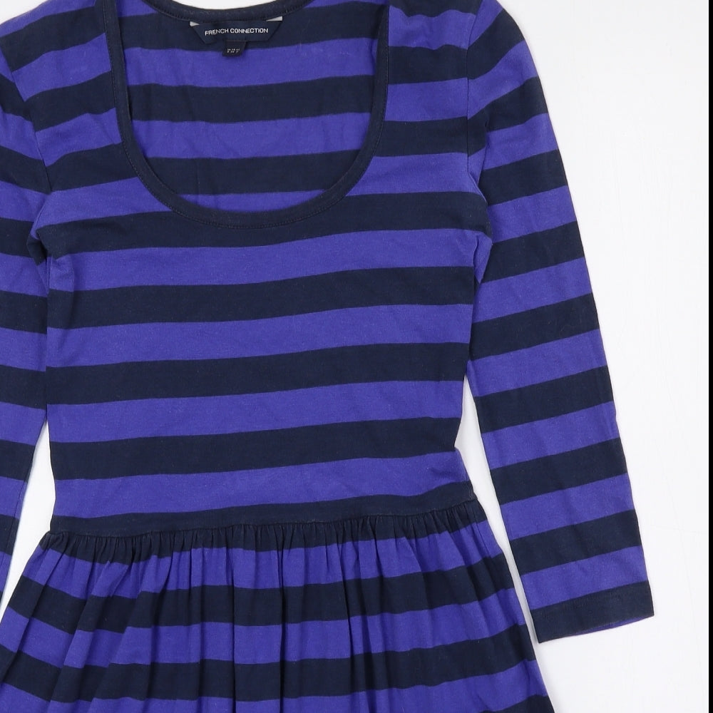 French Connection Womens Multicoloured Striped Cotton Fit & Flare Size 6 Scoop Neck