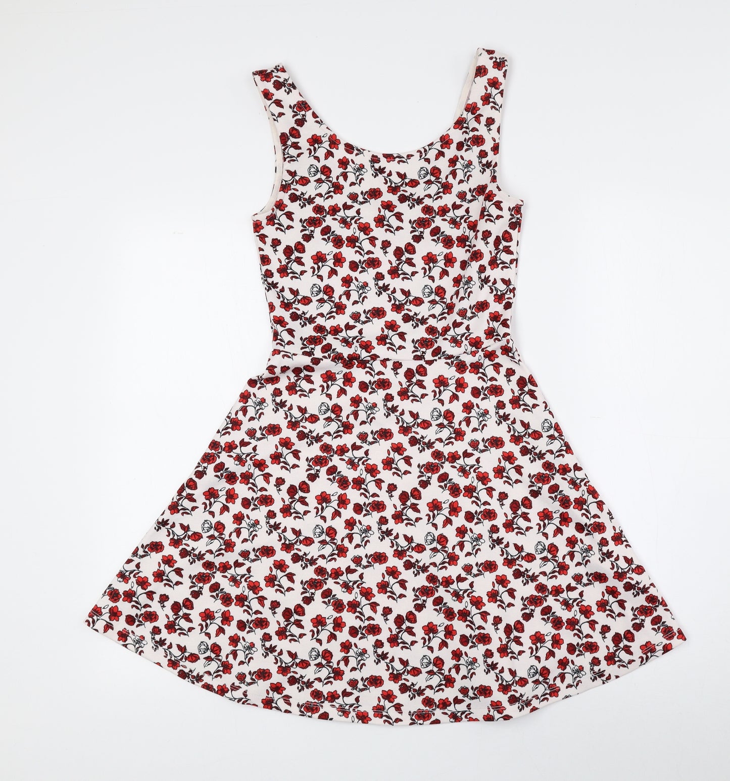 Divided by H&M Womens Multicoloured Floral Polyester Skater Dress Size 8 Crew Neck