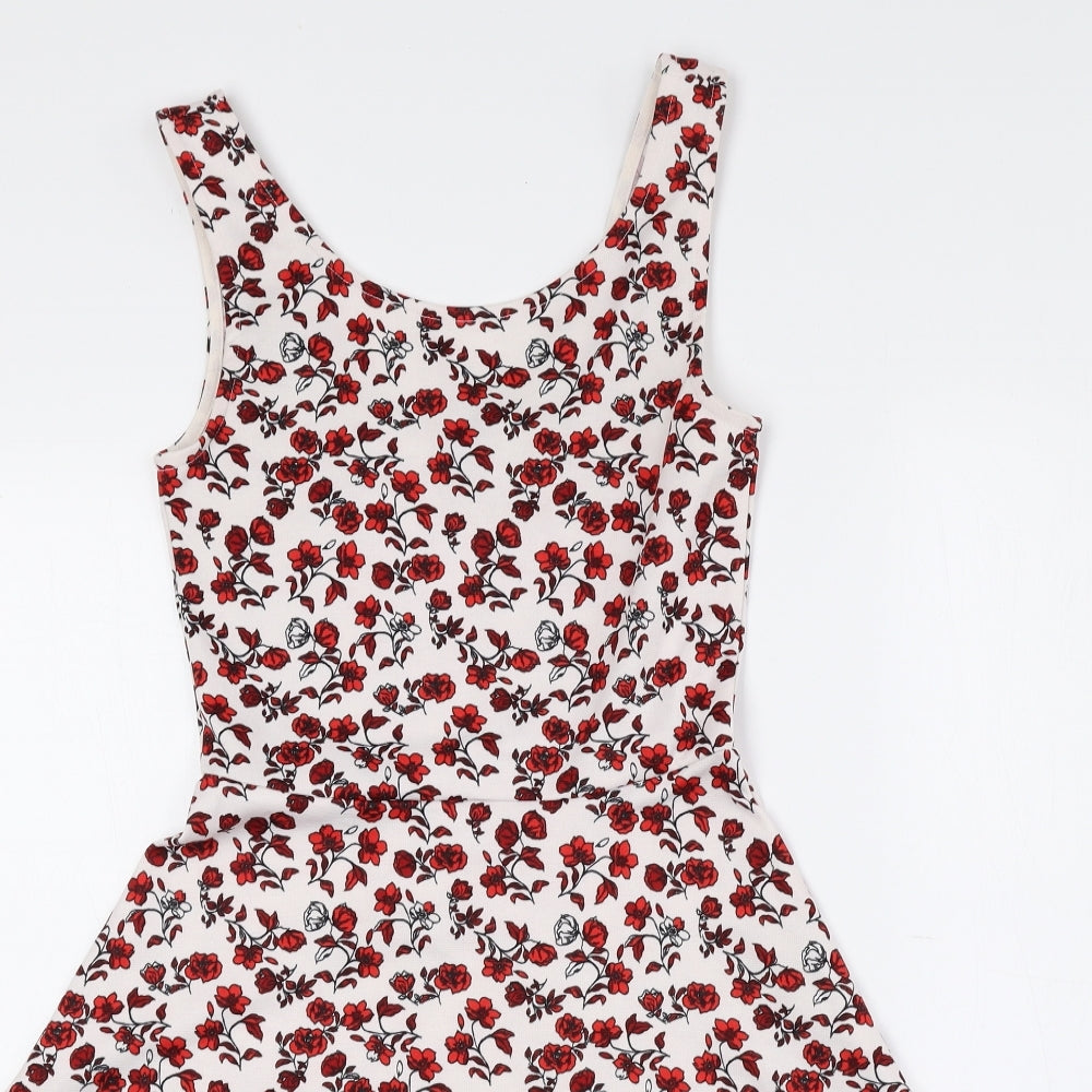 Divided by H&M Womens Multicoloured Floral Polyester Skater Dress Size 8 Crew Neck