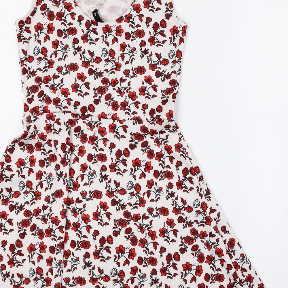 Divided by H&M Womens Multicoloured Floral Polyester Skater Dress Size 8 Crew Neck