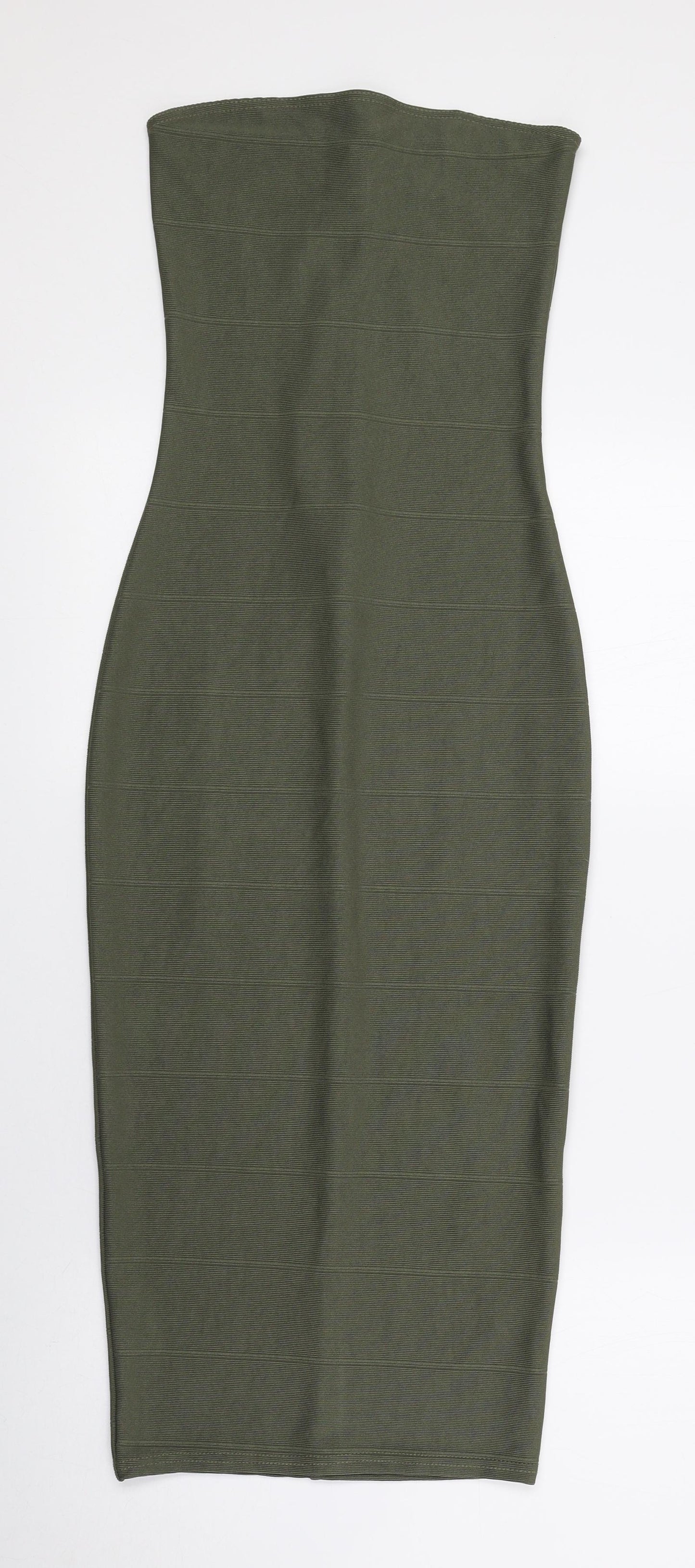 Missguided Womens Green Striped Polyester Bodycon Size 6 Off the Shoulder Zip