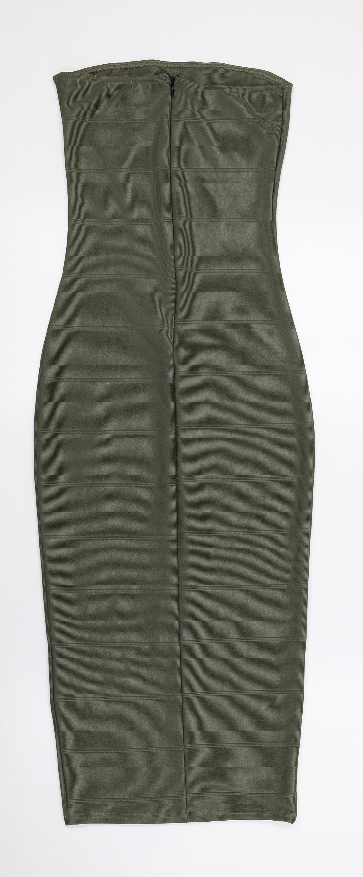Missguided Womens Green Striped Polyester Bodycon Size 6 Off the Shoulder Zip