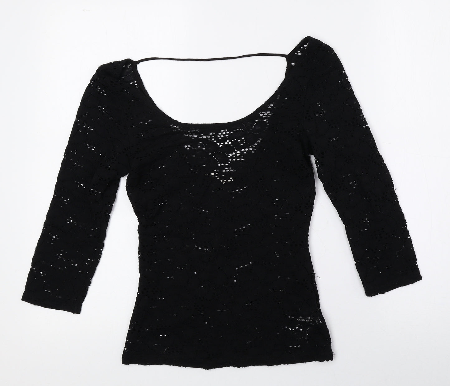 Pins & Needles Womens Black Floral Nylon Basic T-Shirt Size XS Scoop Neck