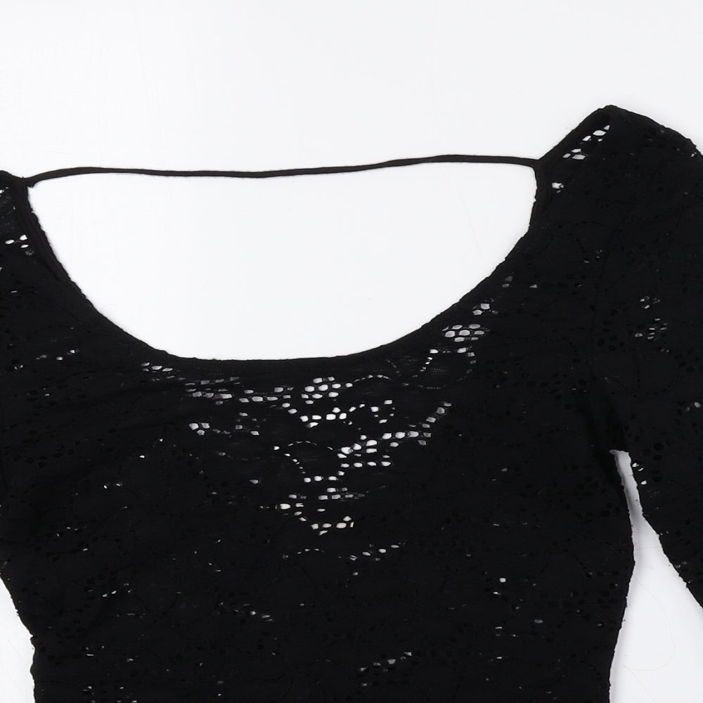 Pins & Needles Womens Black Floral Nylon Basic T-Shirt Size XS Scoop Neck