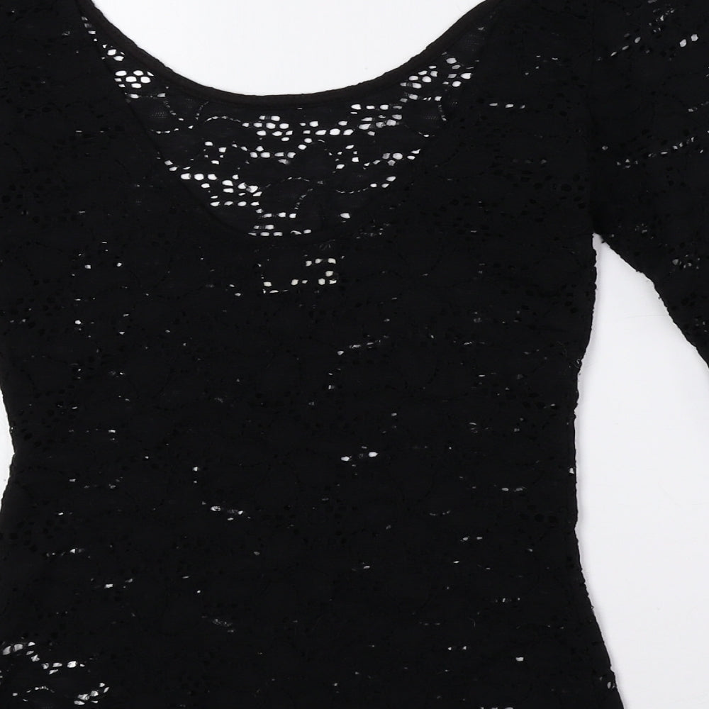 Pins & Needles Womens Black Floral Nylon Basic T-Shirt Size XS Scoop Neck
