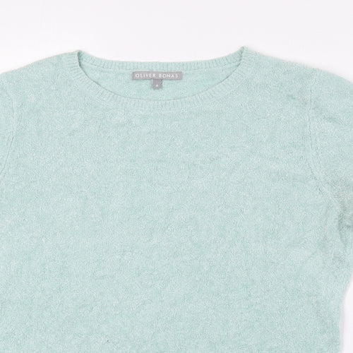 Oliver Bonas Womens Green Crew Neck Viscose Pullover Jumper Size 6 - Fuzzy Knit