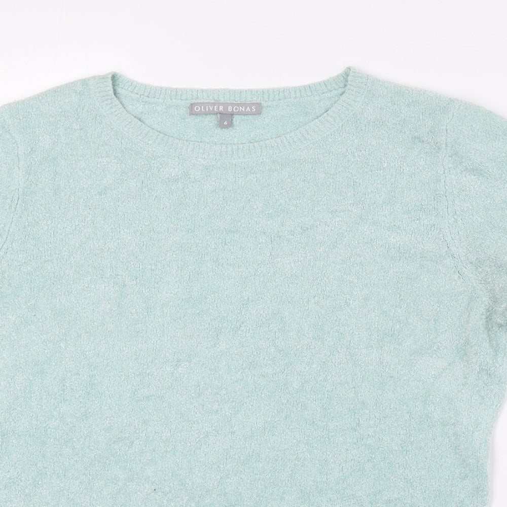 Oliver Bonas Womens Green Crew Neck Viscose Pullover Jumper Size 6 - Fuzzy Knit