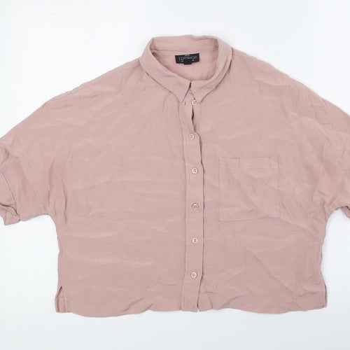 Topshop Womens Pink Viscose Cropped Button-Up Size 6 Collared