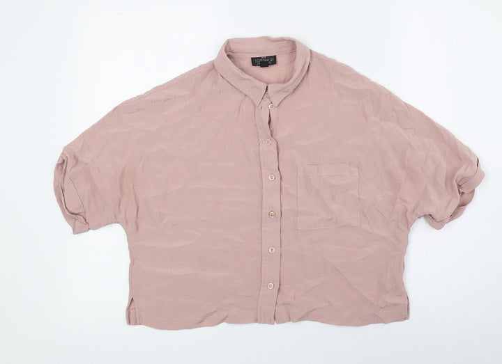 Topshop Womens Pink Viscose Cropped Button-Up Size 6 Collared