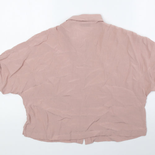 Topshop Womens Pink Viscose Cropped Button-Up Size 6 Collared