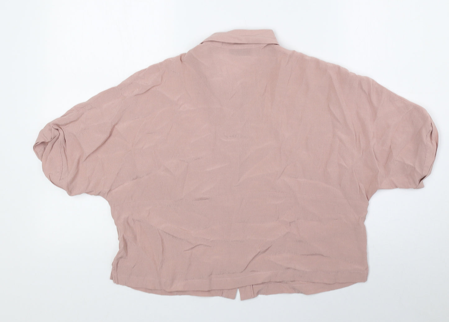 Topshop Womens Pink Viscose Cropped Button-Up Size 6 Collared
