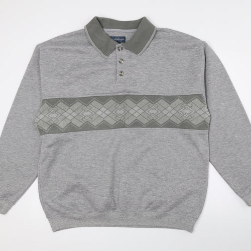 CLUB HOUSE Mens Multicoloured Geometric Polyester Pullover Sweatshirt Size XL