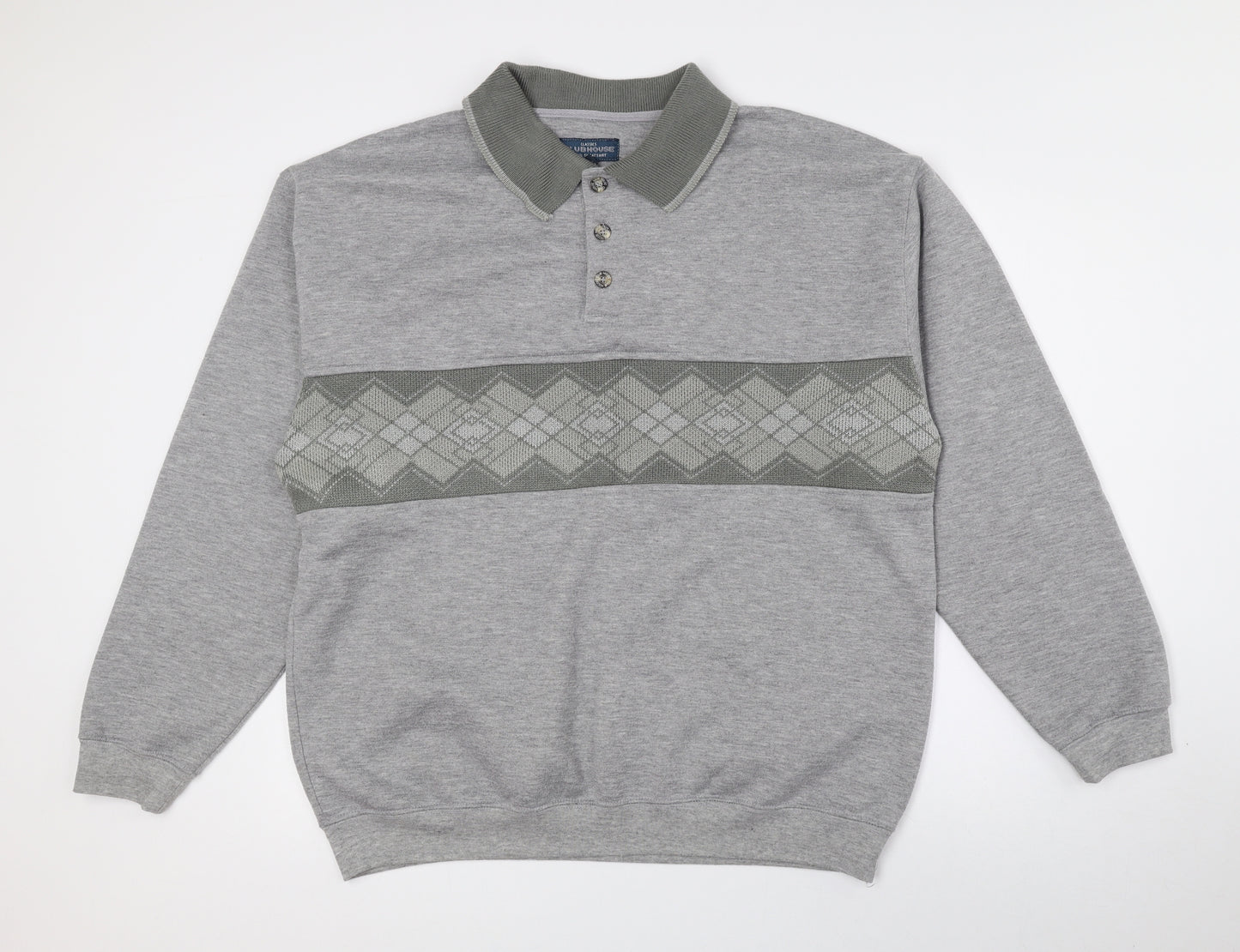 CLUB HOUSE Mens Multicoloured Geometric Polyester Pullover Sweatshirt Size XL
