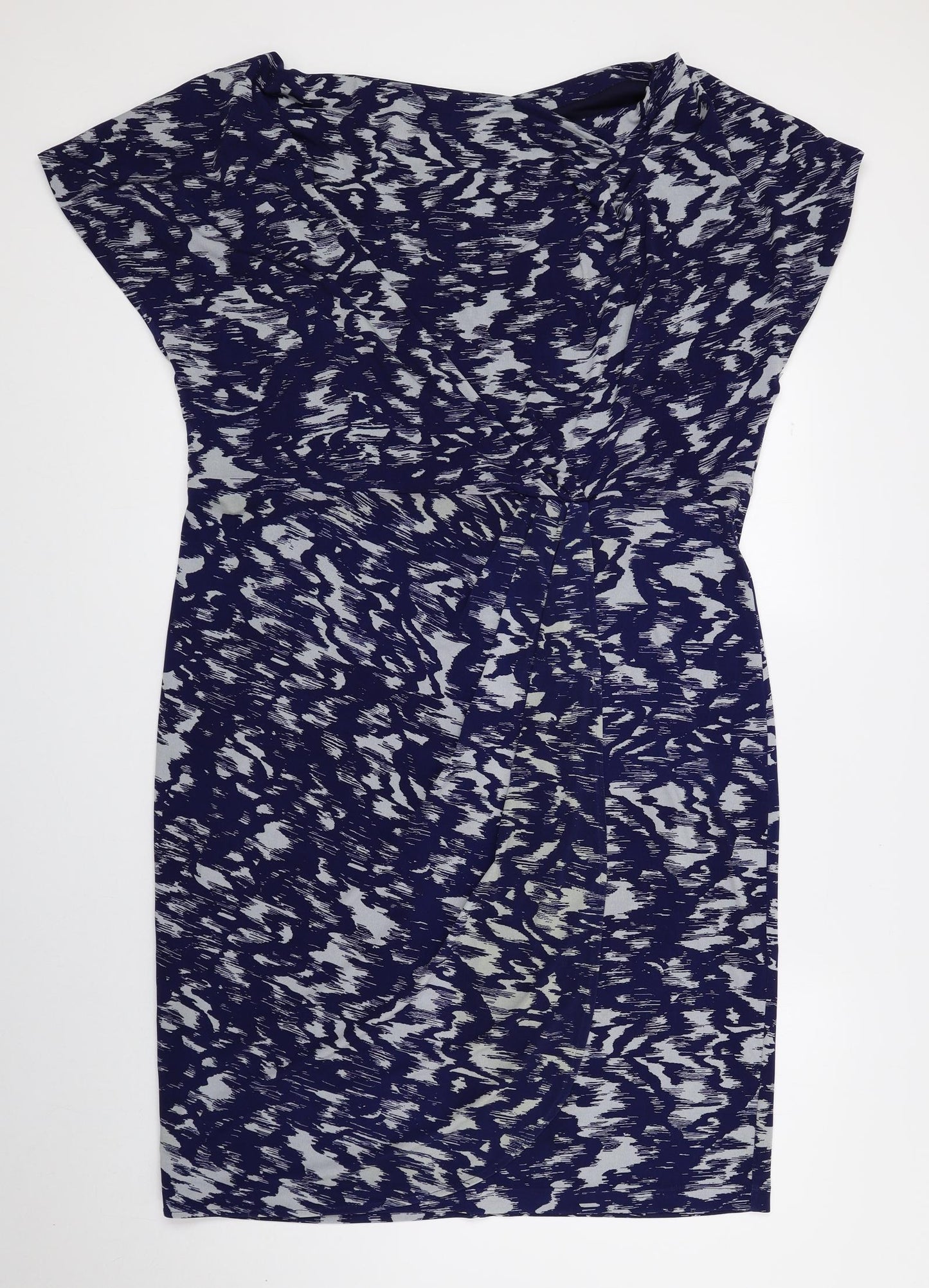 Betty Jackson Womens Blue Geometric Polyester Bodycon Size 18 Square Neck
