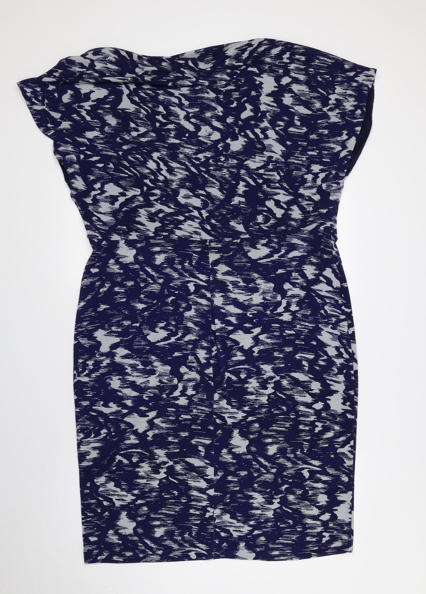 Betty Jackson Womens Blue Geometric Polyester Bodycon Size 18 Square Neck
