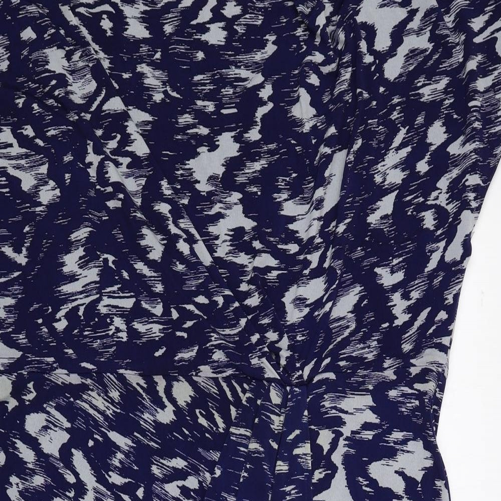 Betty Jackson Womens Blue Geometric Polyester Bodycon Size 18 Square Neck