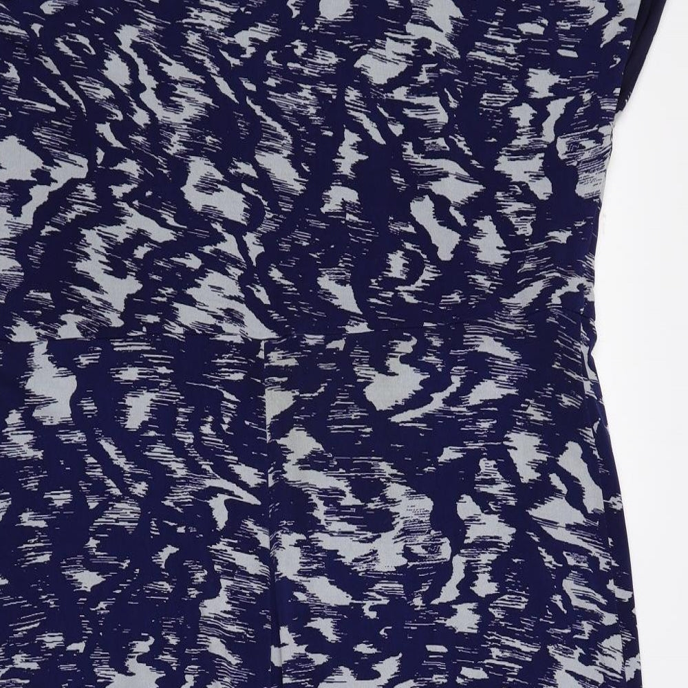 Betty Jackson Womens Blue Geometric Polyester Bodycon Size 18 Square Neck