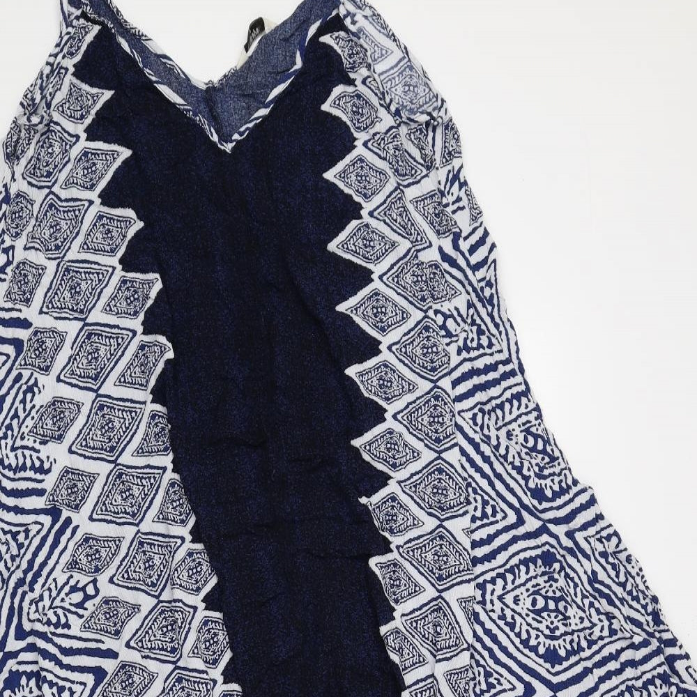 Papaya Womens Blue Geometric Viscose Kaftan Size 14 V-Neck