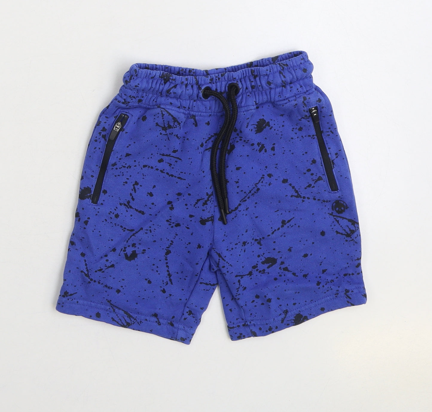 NEXT Boys Blue Geometric Cotton Sweat Shorts Size 6 Years Regular Drawstring
