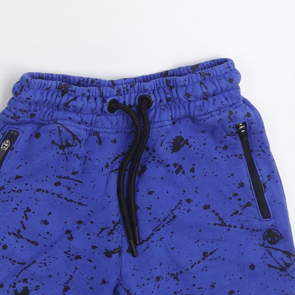 NEXT Boys Blue Geometric Cotton Sweat Shorts Size 6 Years Regular Drawstring