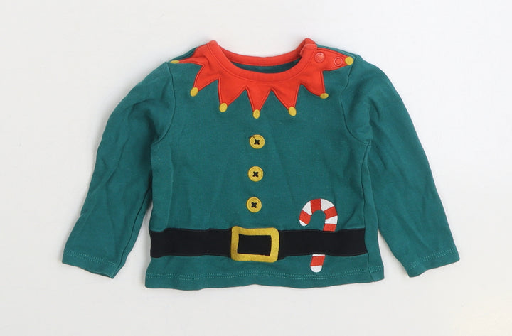 TU Baby Green 100% Cotton Basic T-Shirt Size 3-6 Months Round Neck Snap - Elf Christmas