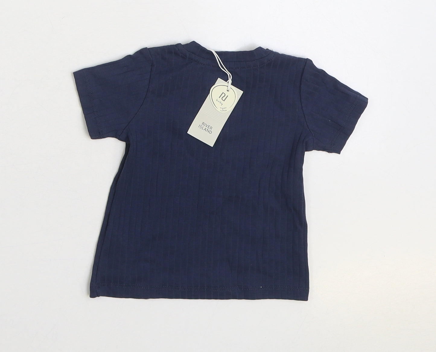 River Island Boys Blue Cotton Basic T-Shirt Size 3-6 Months Henley Button