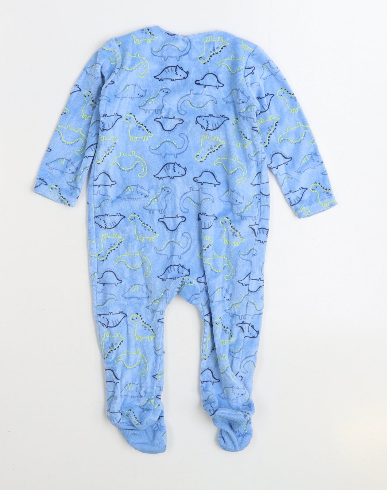 Dunnes Stores Baby Blue Geometric Cotton One Piece Size 6-9 Months Snap - Dinosaur