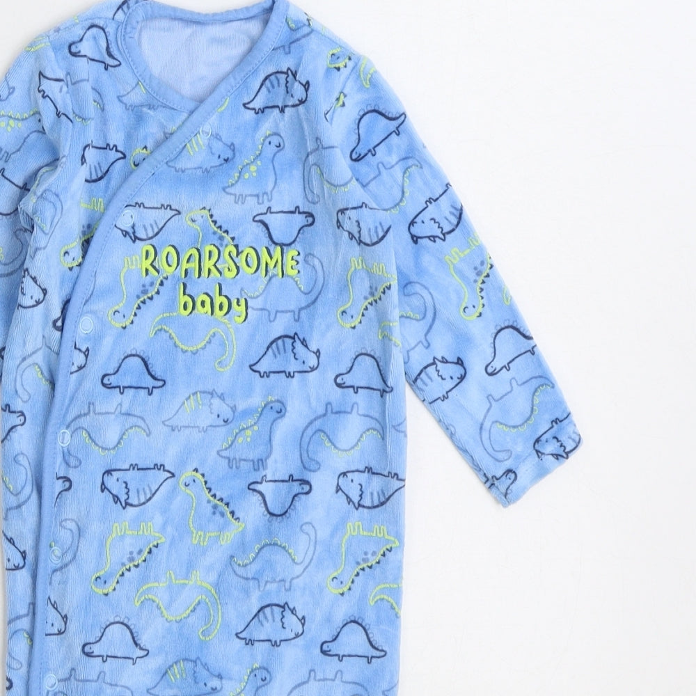 Dunnes Stores Baby Blue Geometric Cotton One Piece Size 6-9 Months Snap - Dinosaur
