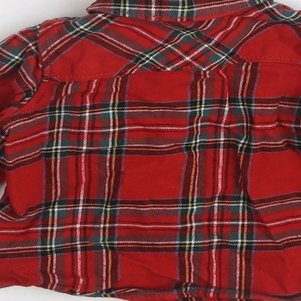 F&F Boys Red Plaid 100% Cotton Basic Button-Up Size 3-6 Months Collared Button