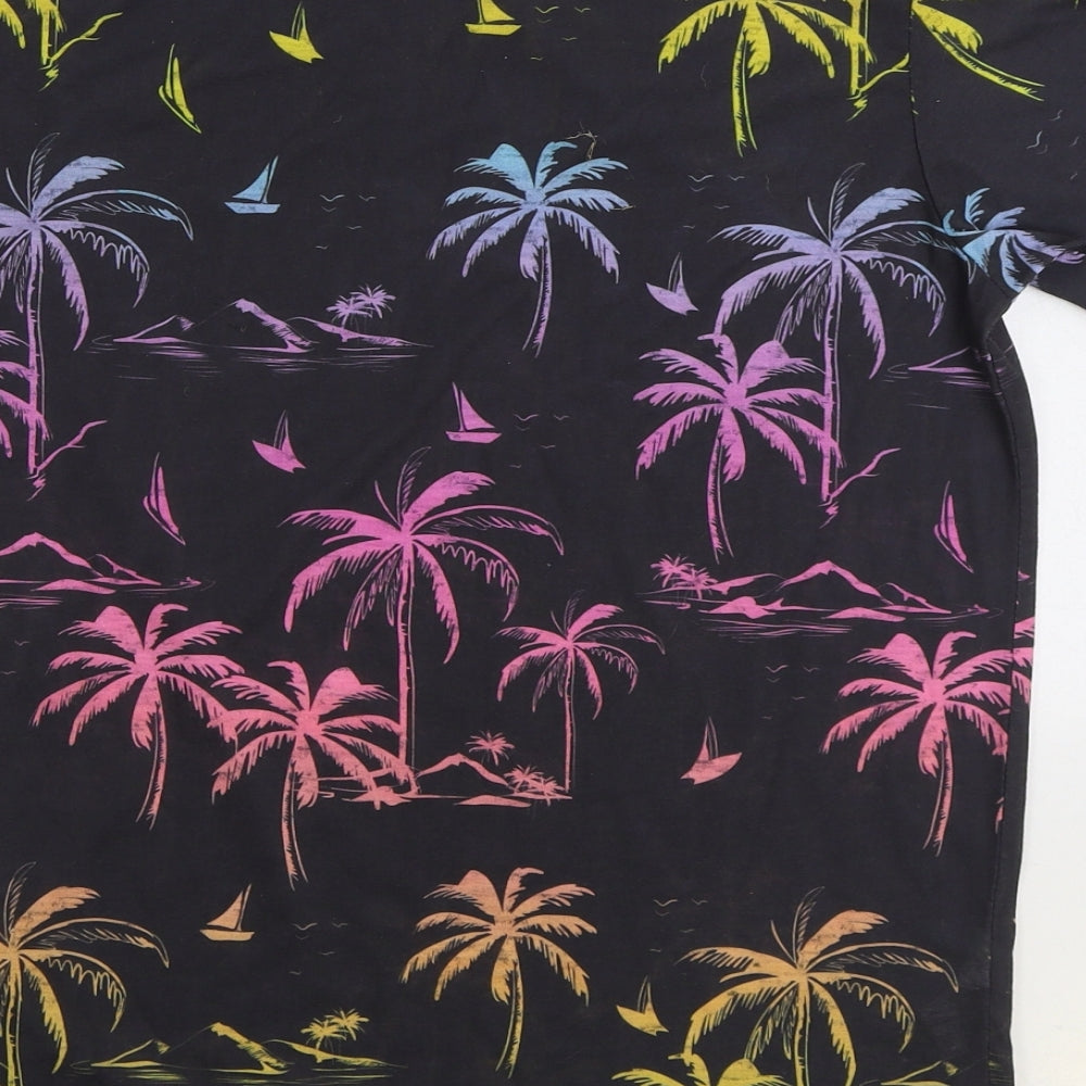 Primark Boys Black Geometric Polyester Basic T-Shirt Size 12-13 Years Round Neck Pullover - Palm Trees