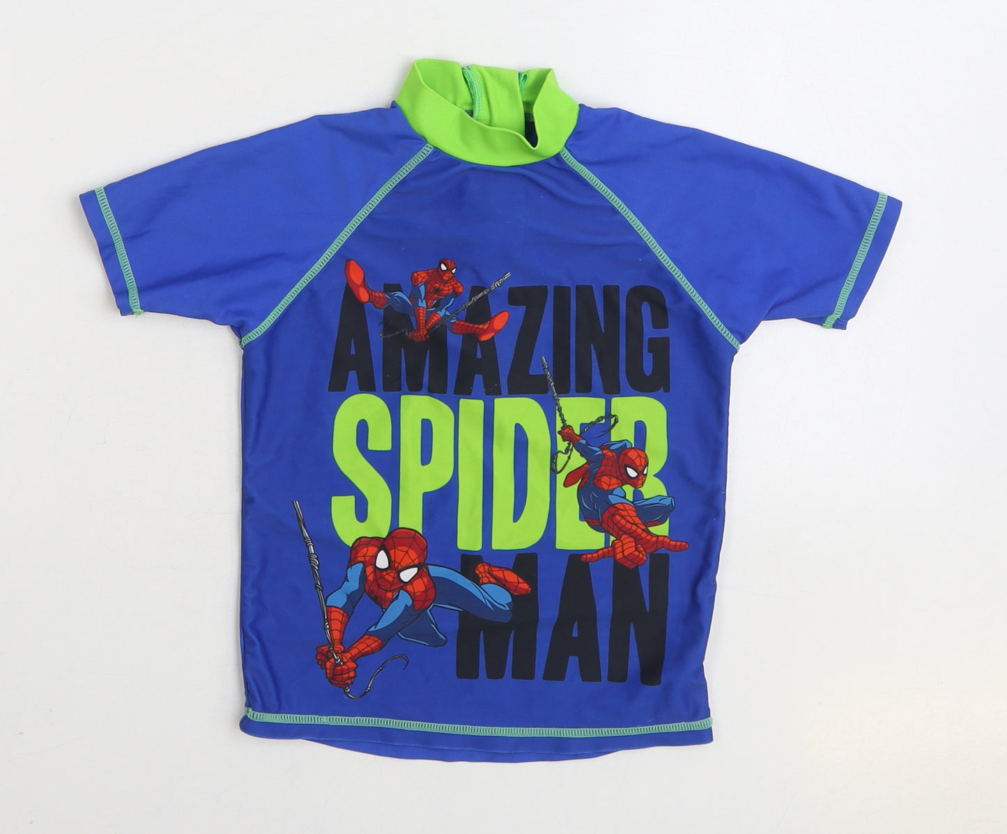 George Boys Blue Polyester Basic T-Shirt Size 4-5 Years High Neck Zip - Rash guard Spiderman