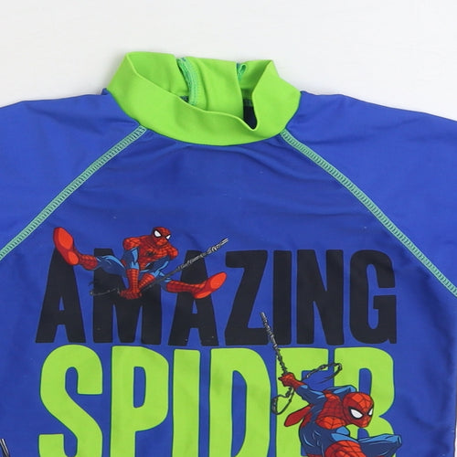 George Boys Blue Polyester Basic T-Shirt Size 4-5 Years High Neck Zip - Rash guard Spiderman